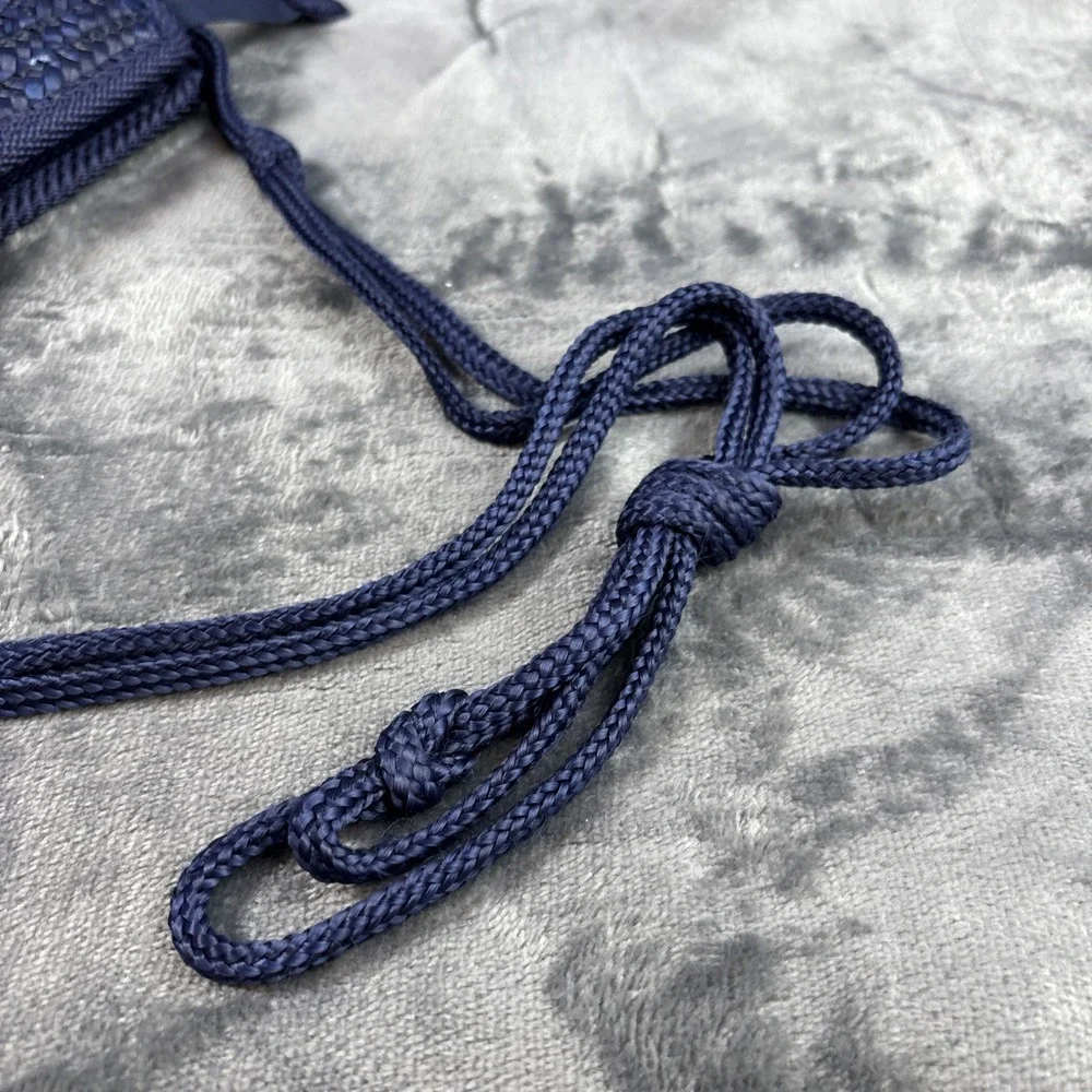 Navy Blue Straw Clutch Purse Bag Crossbody 3D Floral Appliqué Boho Basket Beachy